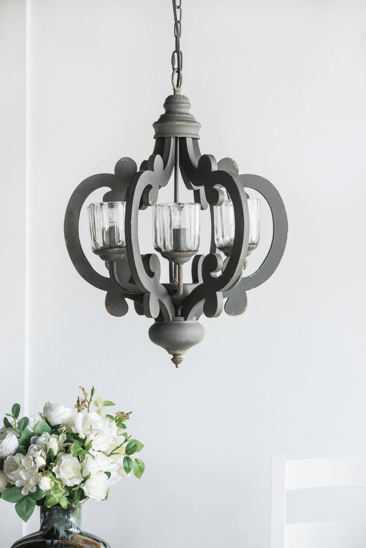 ROXANNA | Charcoal Gray Rustic 6-Light Wood Chandelier Pendant - Disselt Designs