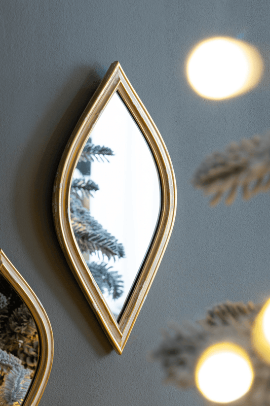 DIAMOND | Weathered Gold-tone Decorative Mirror, 6.5x13" - Disselt Designs