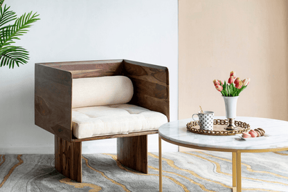 COZY | Wooden One-Seater Sofa with Beige Upholstery - Disselt Designs