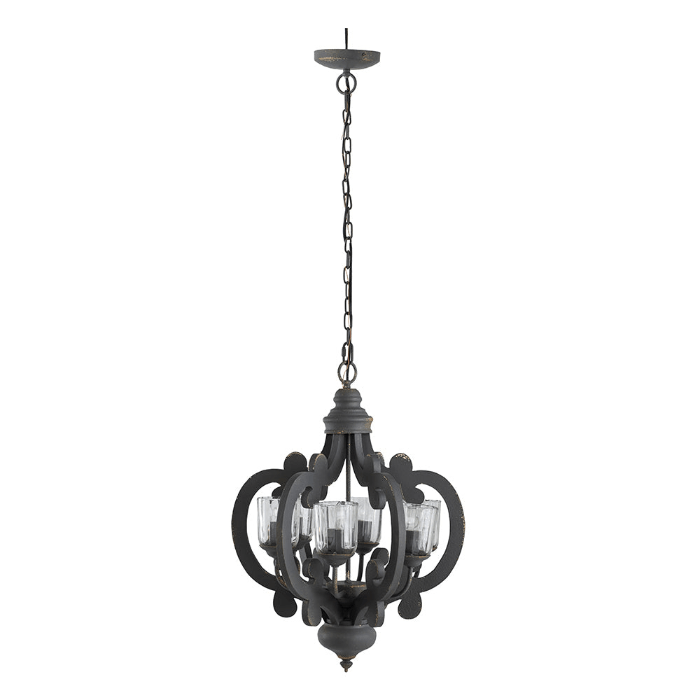 ROXANNA | Charcoal Gray Rustic 6-Light Wood Chandelier Pendant - Disselt Designs