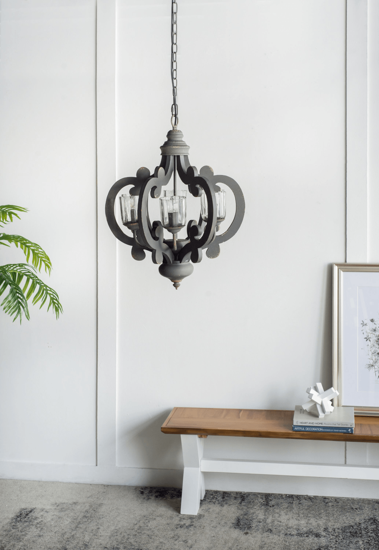 ROXANNA | Charcoal Gray Rustic 6-Light Wood Chandelier Pendant - Disselt Designs