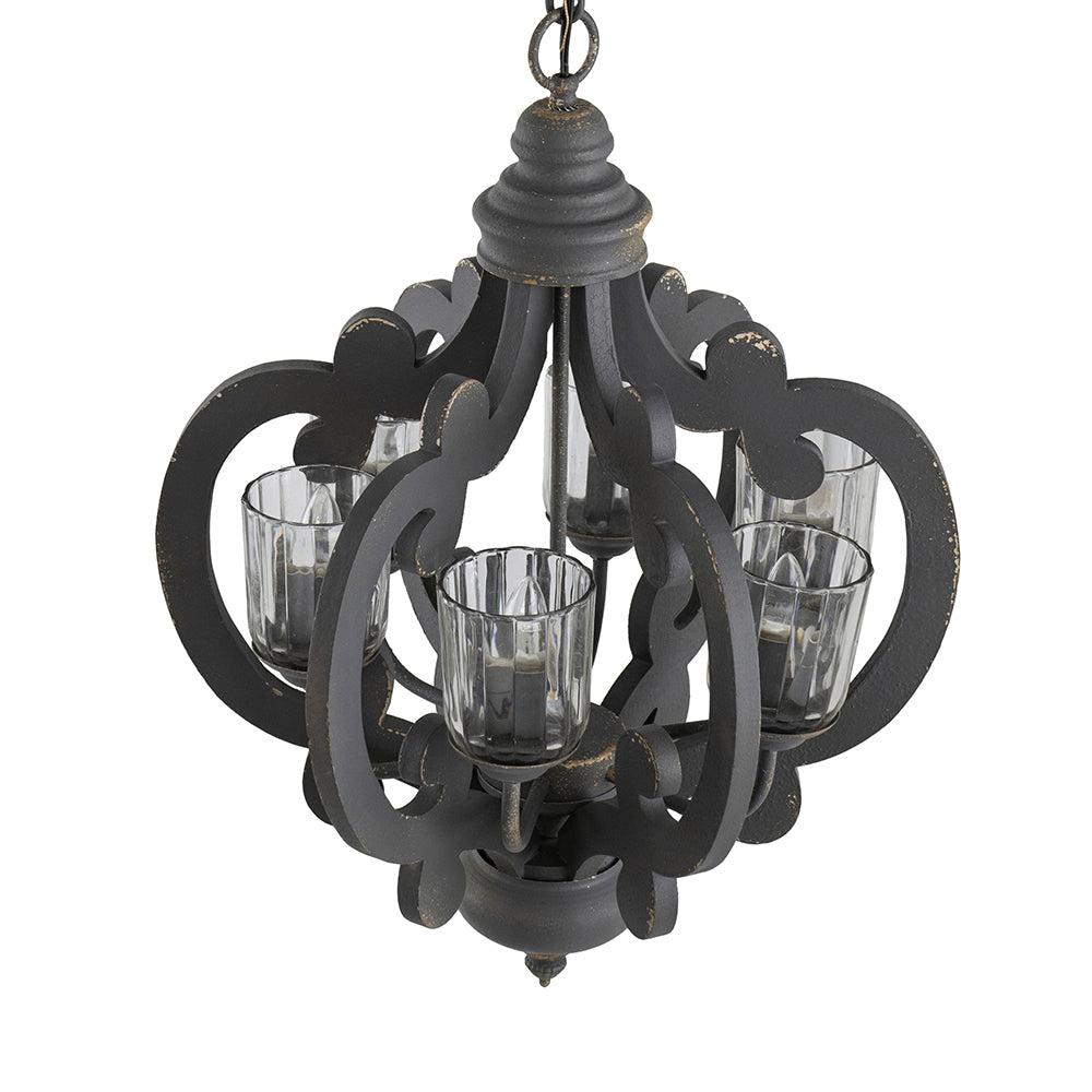 ROXANNA | Charcoal Gray Rustic 6-Light Wood Chandelier Pendant - Disselt Designs