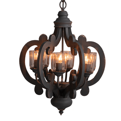 ROXANNA | Charcoal Gray Rustic 6-Light Wood Chandelier Pendant - Disselt Designs