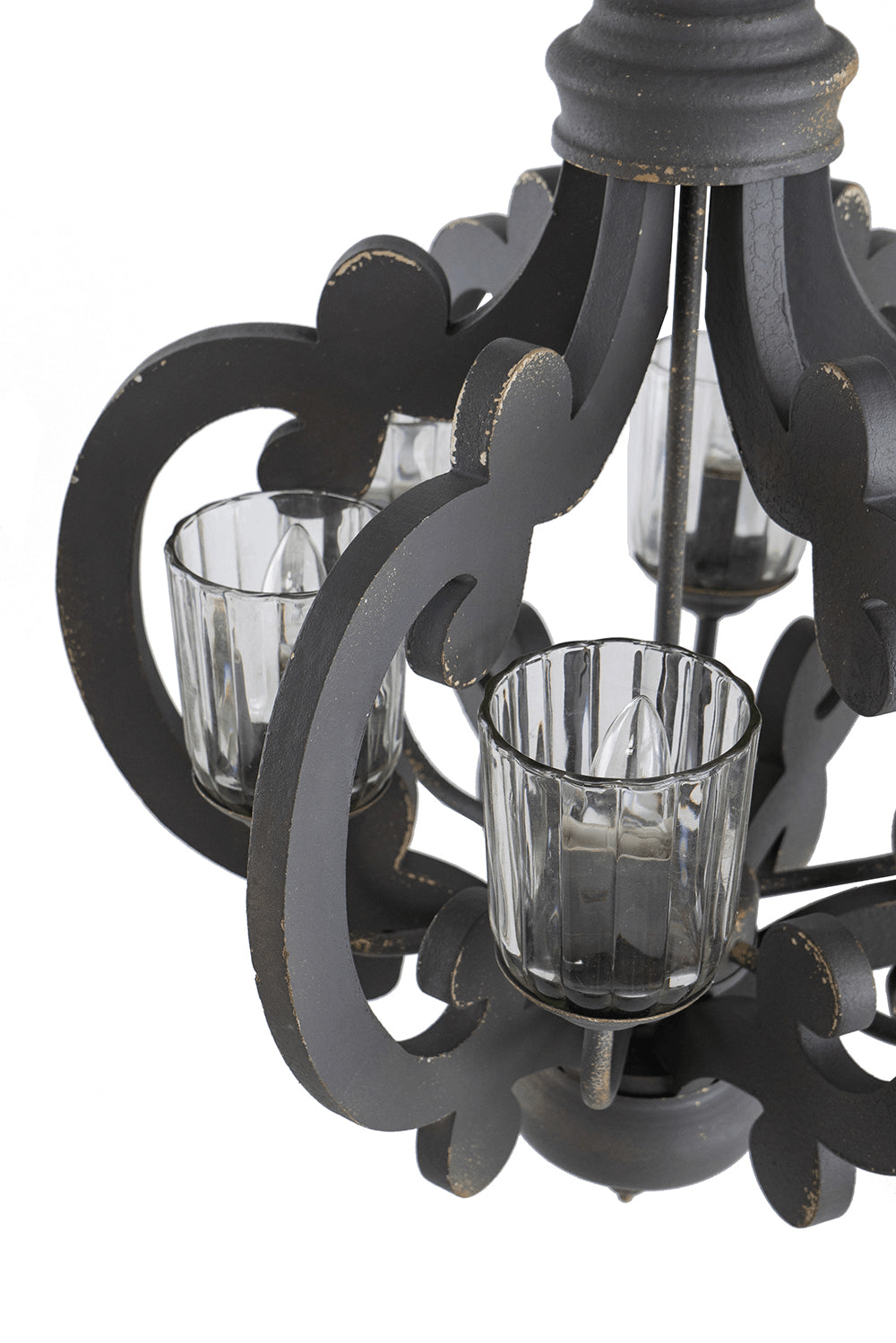 ROXANNA | Charcoal Gray Rustic 6-Light Wood Chandelier Pendant - Disselt Designs