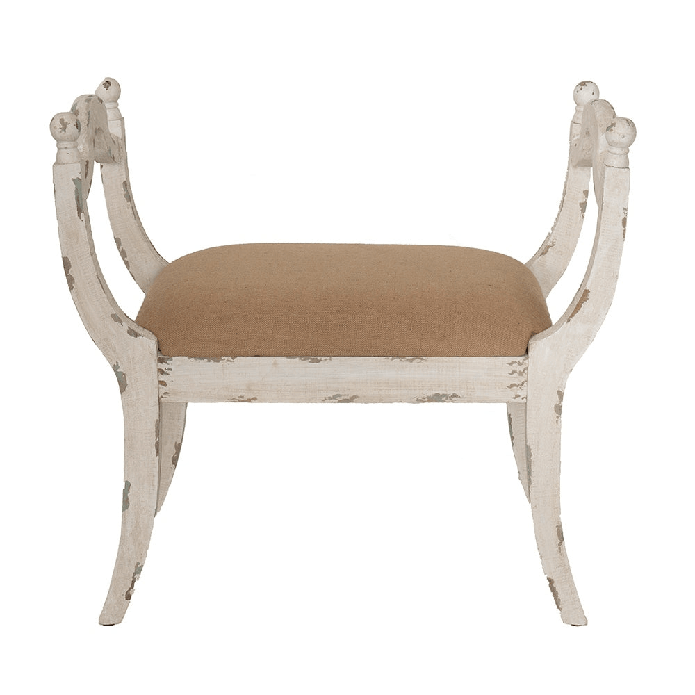 HARLOW | Distressed White Farmhouse/French Country Style Bench or Vanity Chair - Disselt Designs