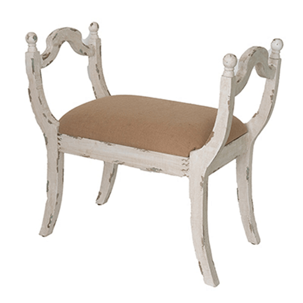 HARLOW | Distressed White Farmhouse/French Country Style Bench or Vanity Chair - Disselt Designs