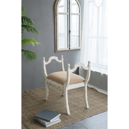 HARLOW | Distressed White Farmhouse/French Country Style Bench or Vanity Chair - Disselt Designs