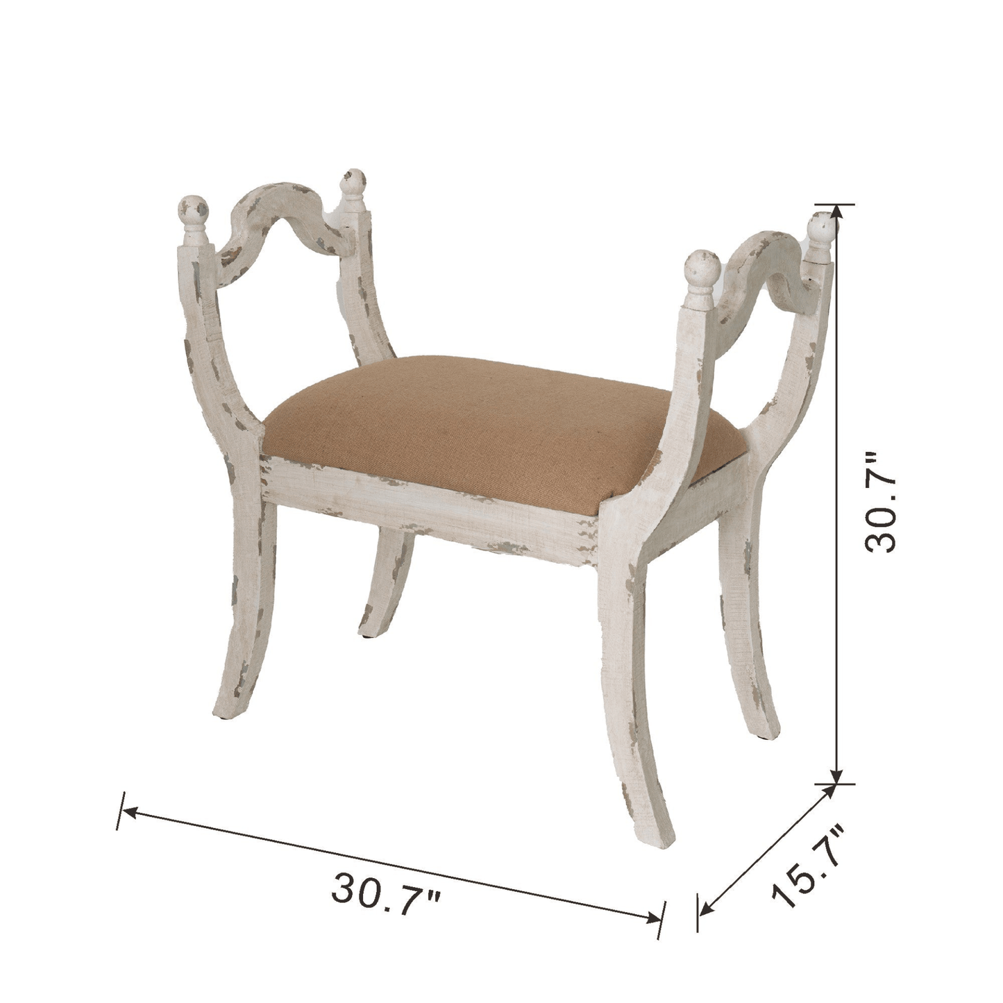 HARLOW | Distressed White Farmhouse/French Country Style Bench or Vanity Chair - Disselt Designs