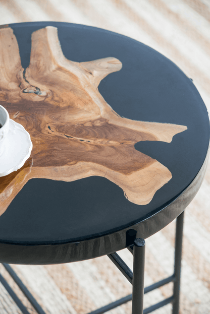 MARCOS | Teak Wood and Black Side Table - Disselt Designs