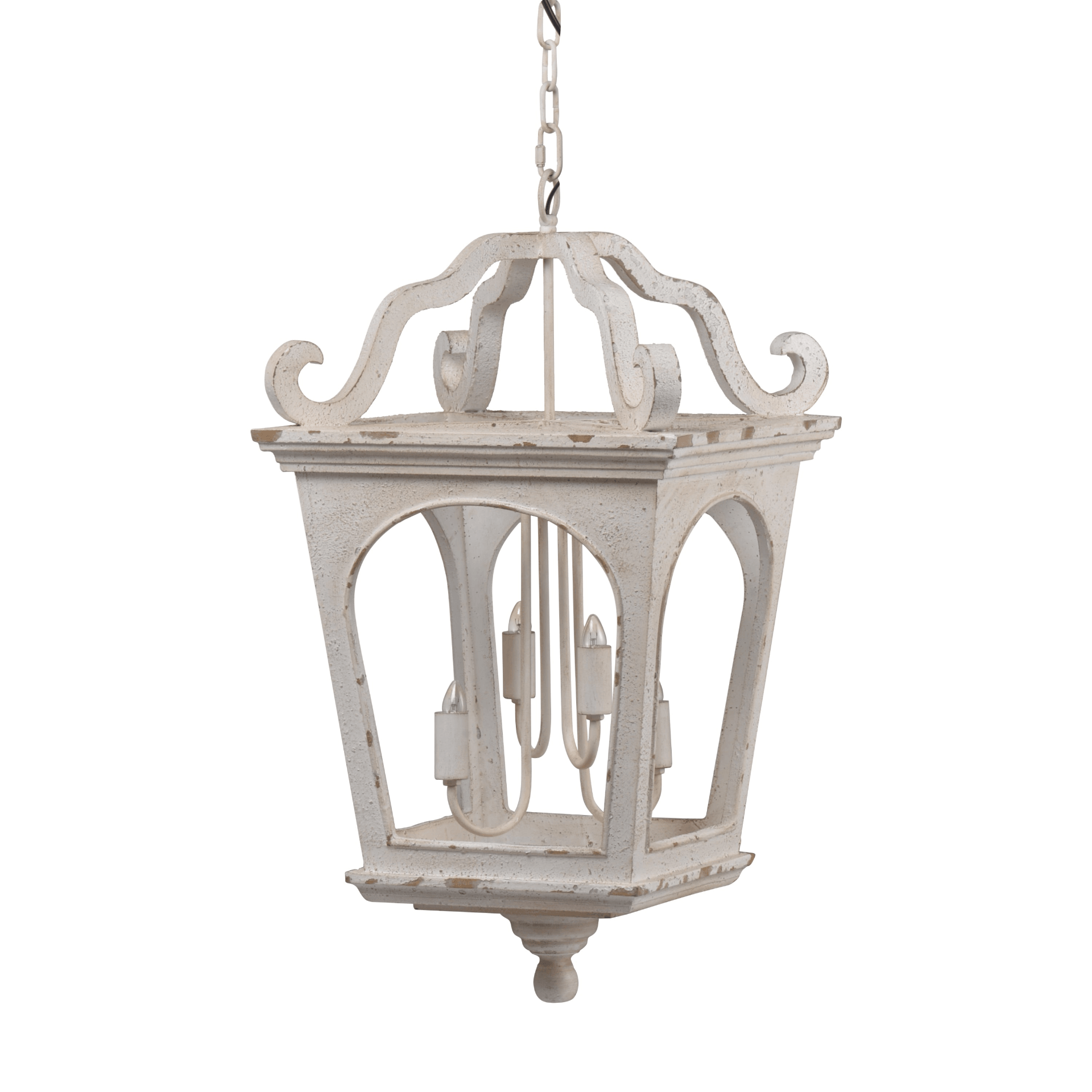 BELLAMY | 4-Light Distressed Cream White Wood Chandelier - Disselt Designs