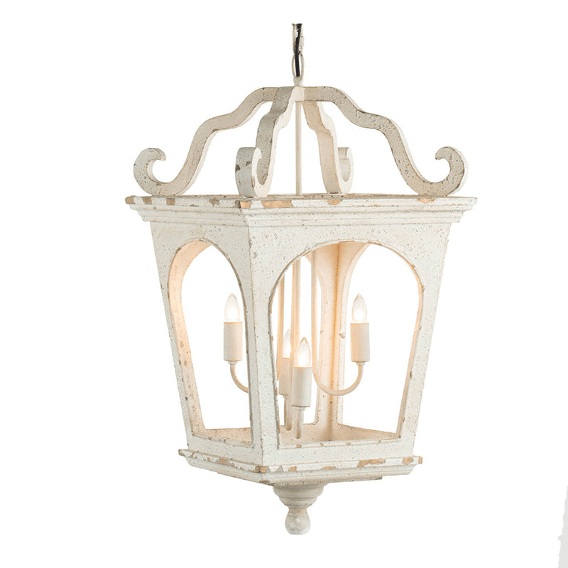 BELLAMY | 4-Light Distressed Cream White Wood Chandelier - Disselt Designs