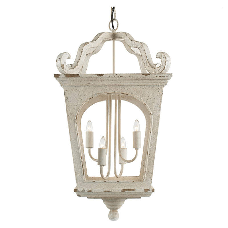 BELLAMY | 4-Light Distressed Cream White Wood Chandelier - Disselt Designs