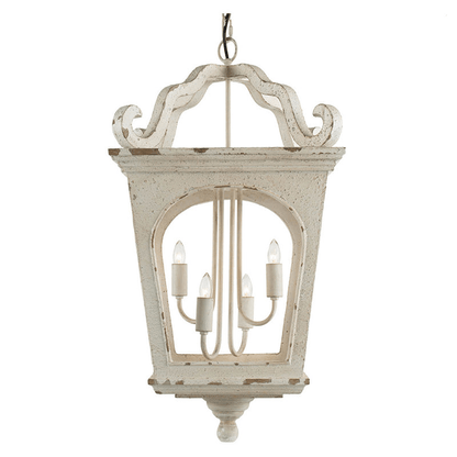 BELLAMY | 4-Light Distressed Cream White Wood Chandelier - Disselt Designs