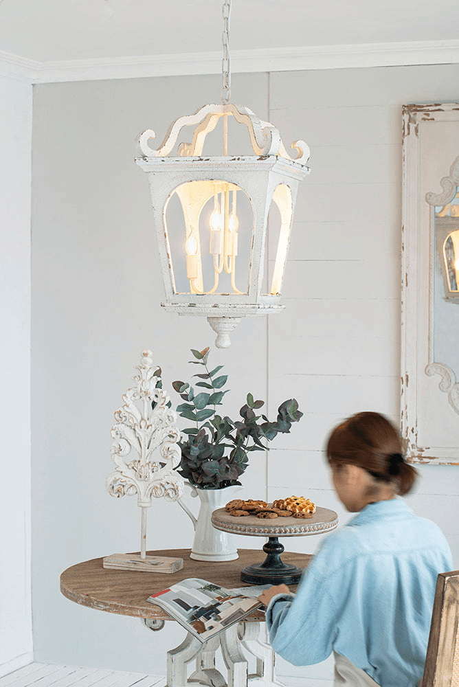 BELLAMY | 4-Light Distressed Cream White Wood Chandelier - Disselt Designs