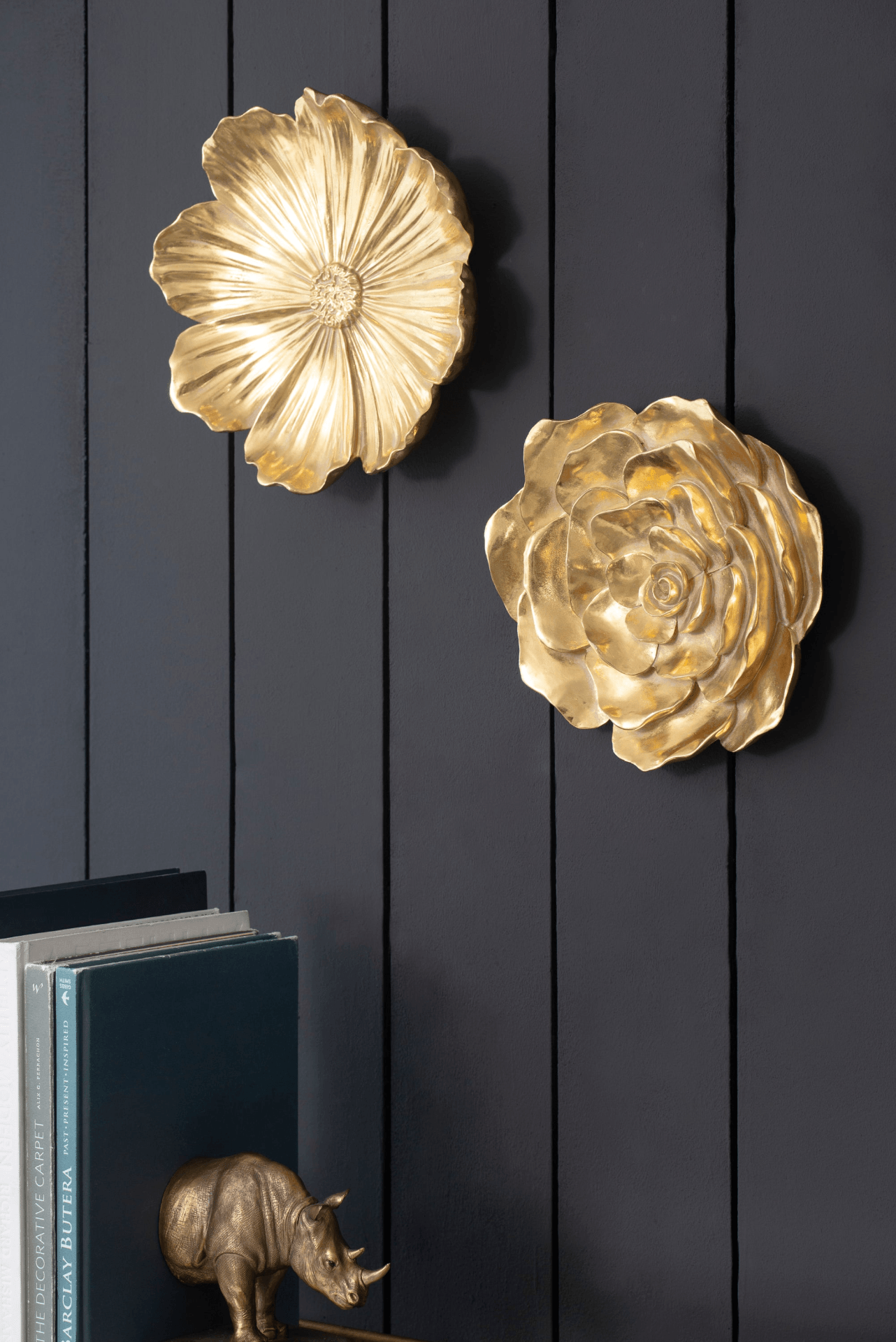 ROSY | Set of Two Gold Rose Hanging Wall Accents - Disselt Designs