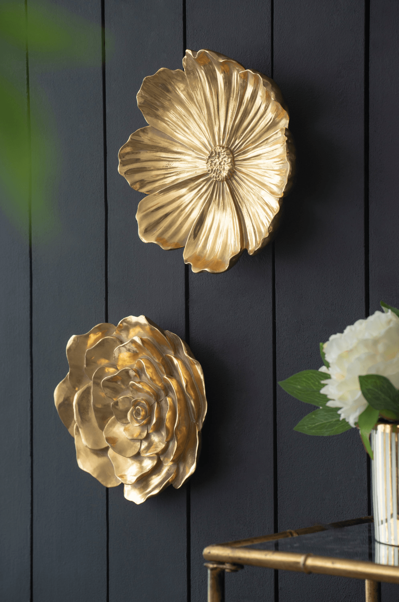 ROSY | Set of Two Gold Rose Hanging Wall Accents - Disselt Designs