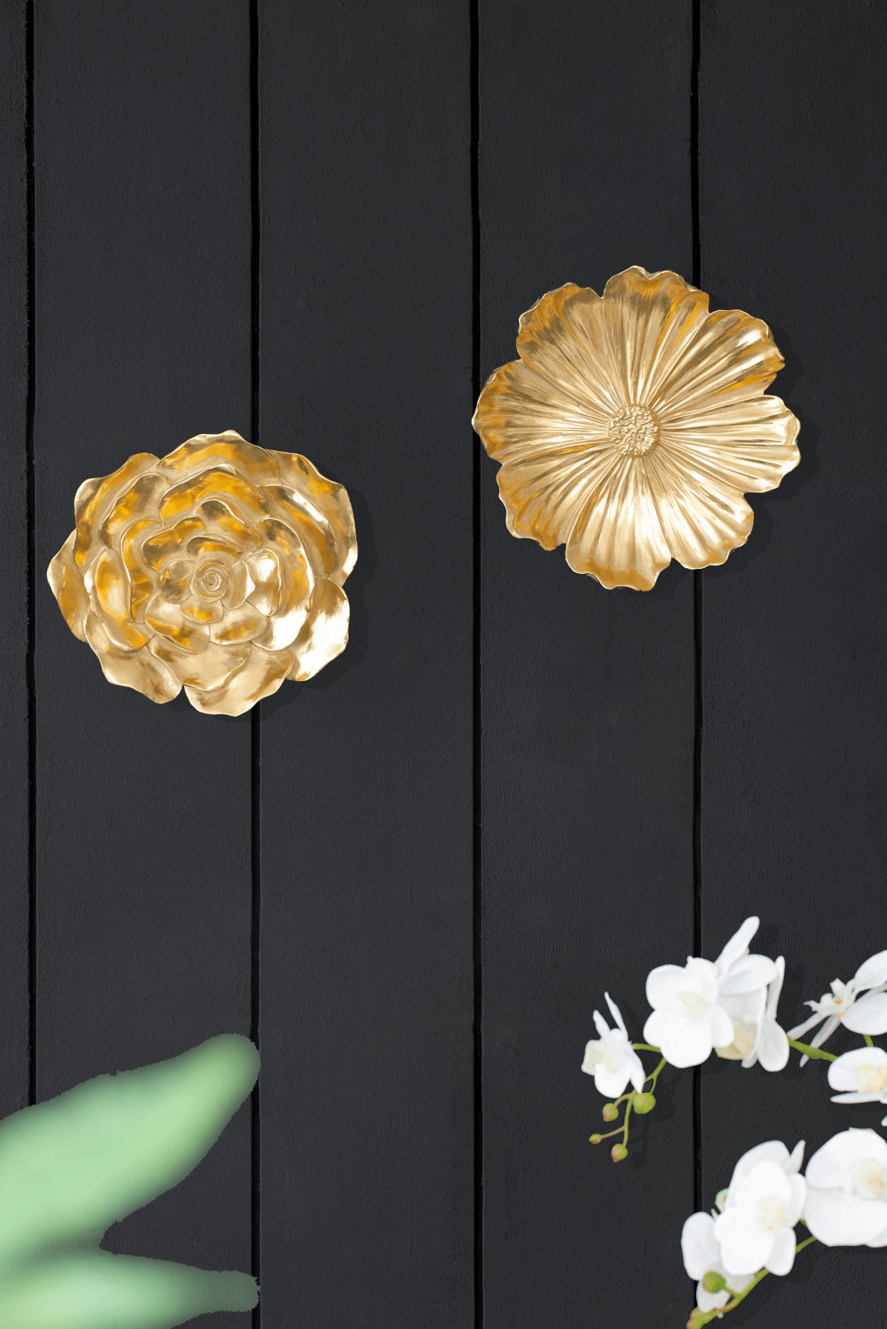 ROSY | Set of Two Gold Rose Hanging Wall Accents - Disselt Designs