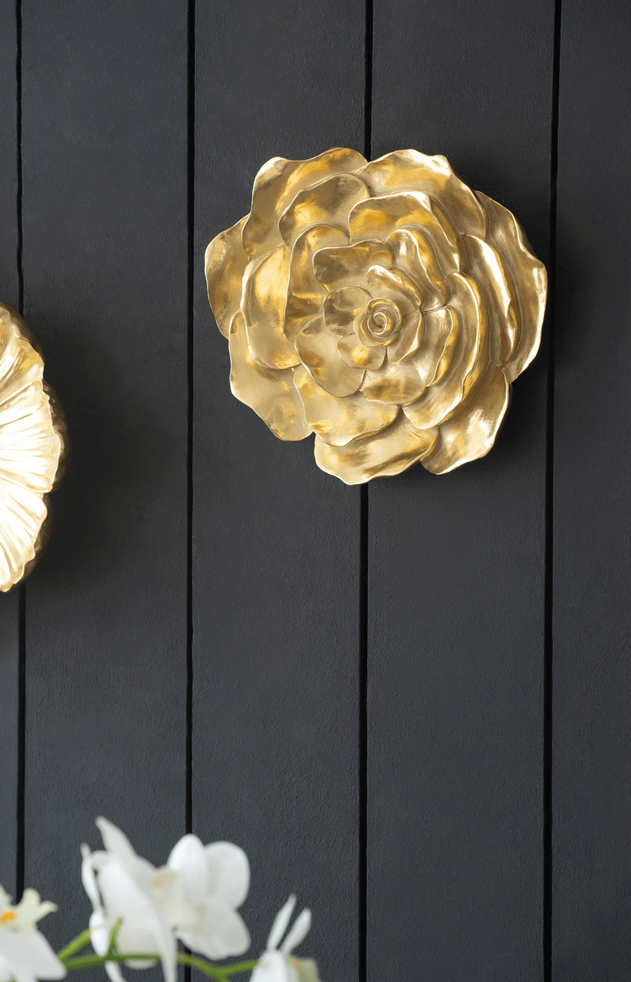 ROSY | Set of Two Gold Rose Hanging Wall Accents - Disselt Designs