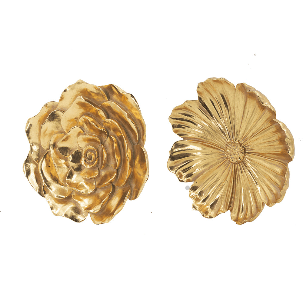 ROSY | Set of Two Gold Rose Hanging Wall Accents - Disselt Designs