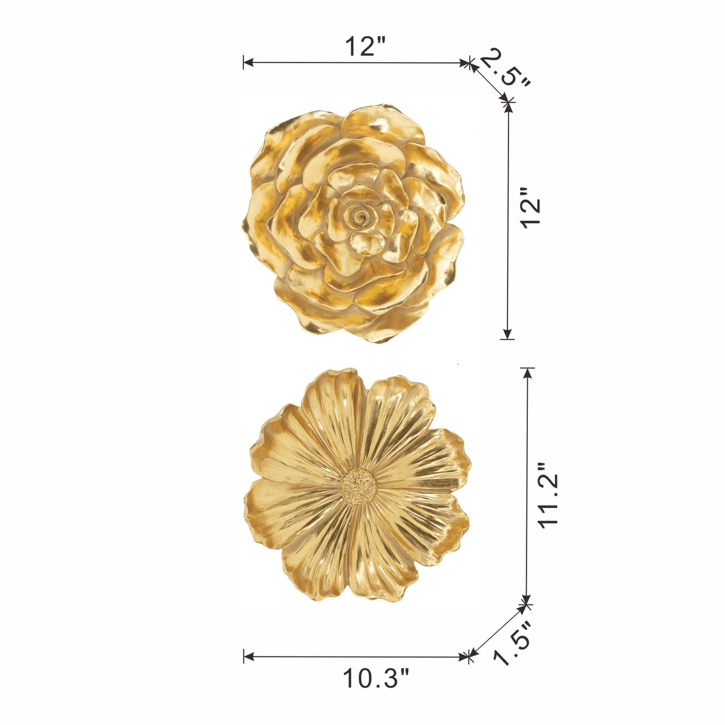 ROSY | Set of Two Gold Rose Hanging Wall Accents - Disselt Designs