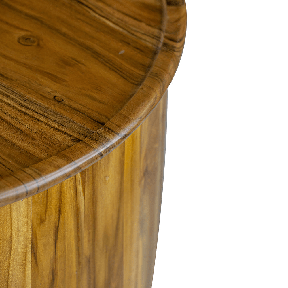 MANGO | Wooden Drum Side Table With Tray Style Top - Disselt Designs