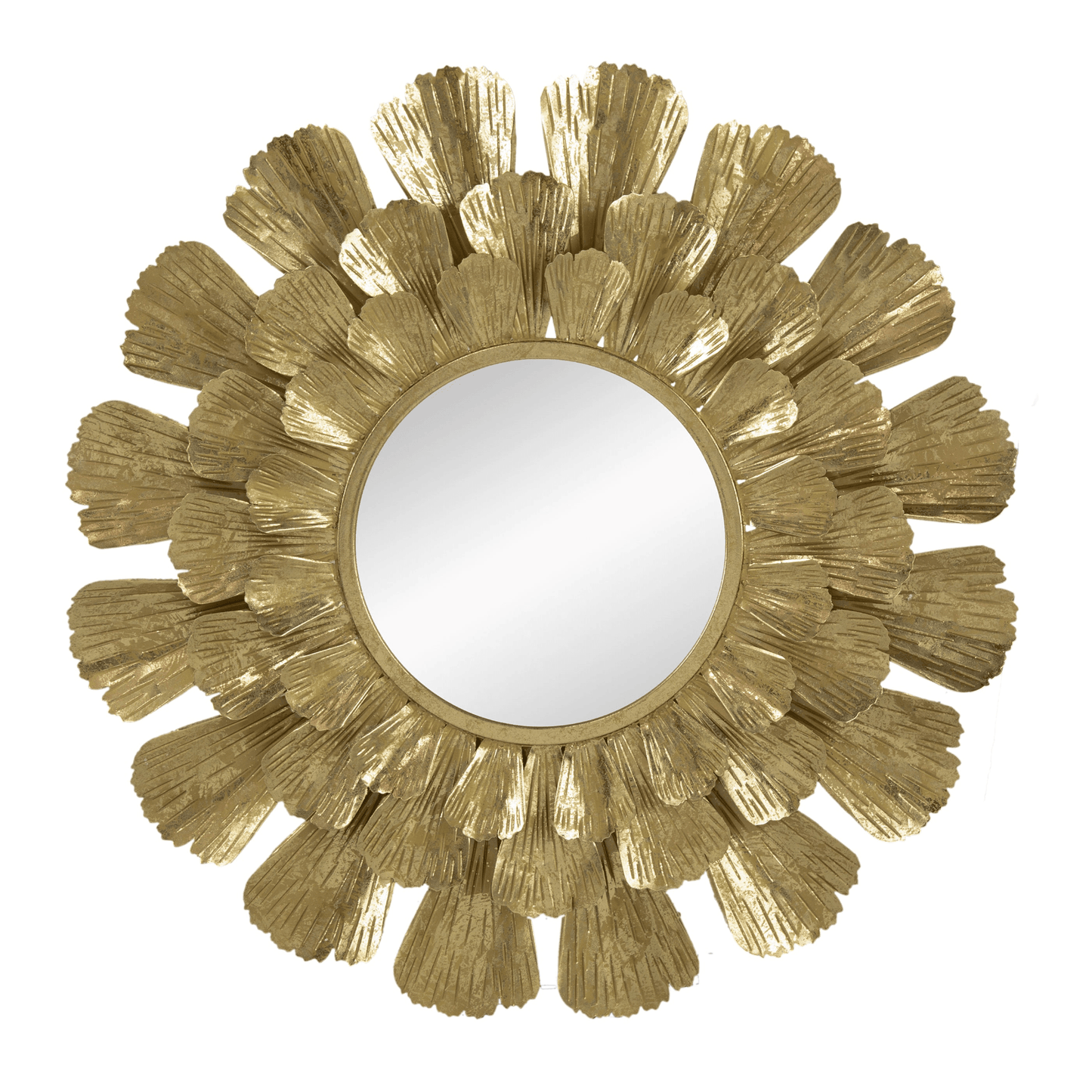 TAMARA | Round Gold Metal Mirror with Trumpet Vine Motif, 37x3" - Disselt Designs