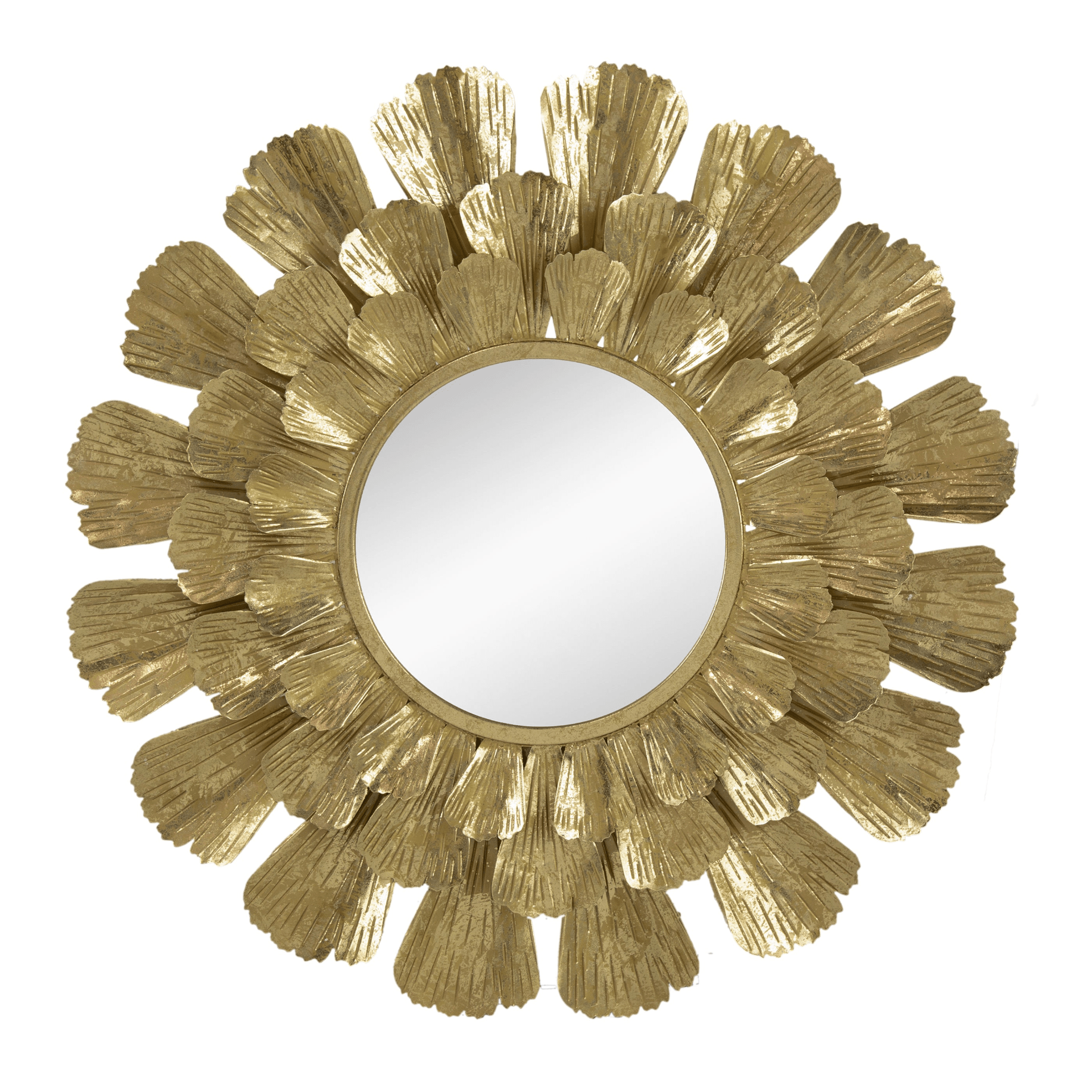 TAMARA | Round Gold Metal Mirror with Trumpet Vine Motif, 37x3" - Disselt Designs