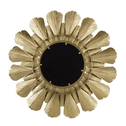 TAMARA | Round Gold Metal Mirror with Trumpet Vine Motif, 37x3" - Disselt Designs