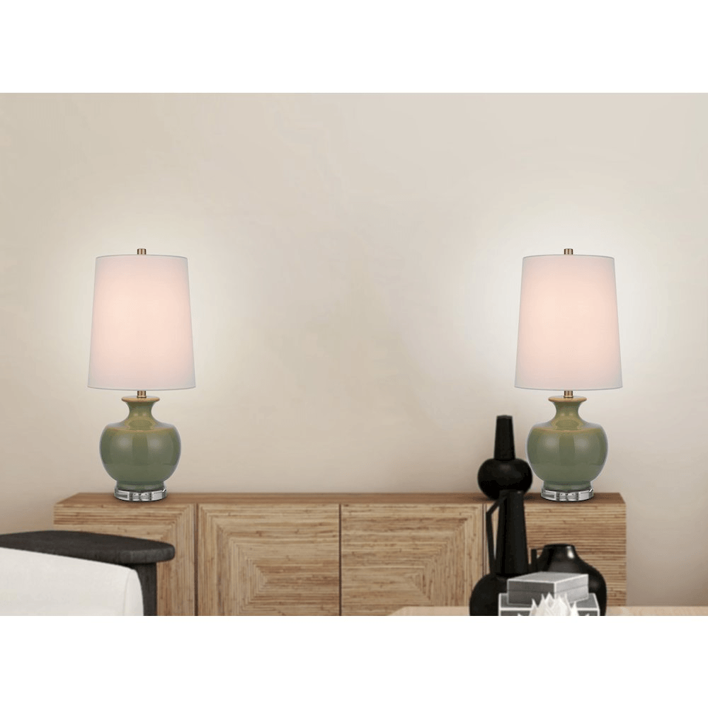 KAWELA | Pair of Ceramic Table Lamps with Crystal Base - Disselt Designs