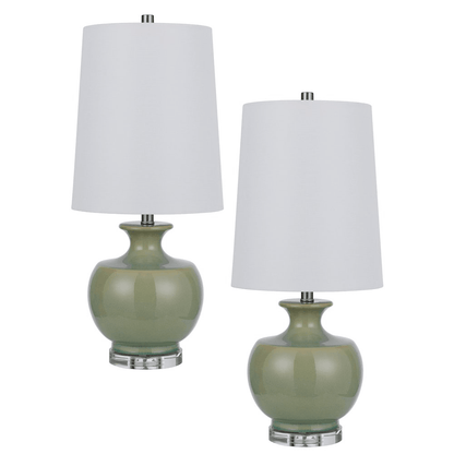 KAWELA | Pair of Ceramic Table Lamps with Crystal Base - Disselt Designs