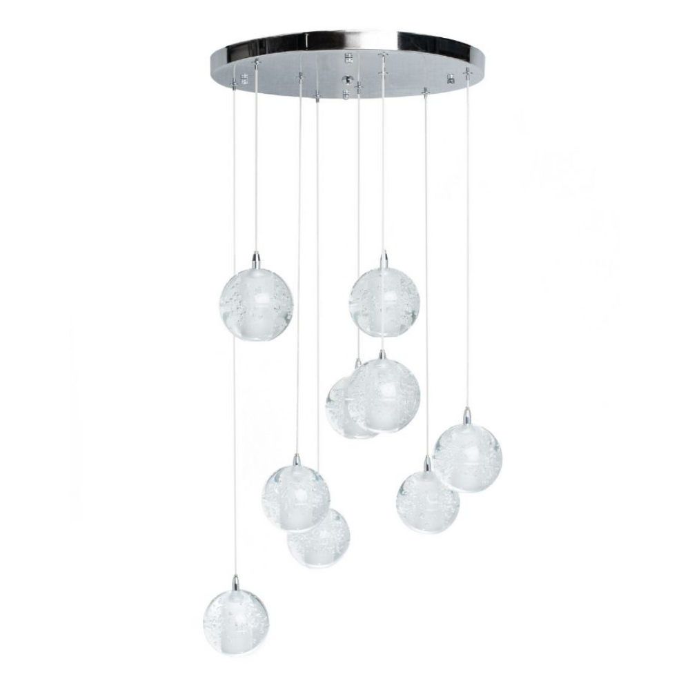 9 light Crystal Spheres Chandelier // Round Chrome Canopy - Disselt Designs