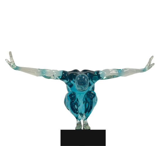 Small Saluting Man Resin Sculpture // Clear Blue - Disselt Designs
