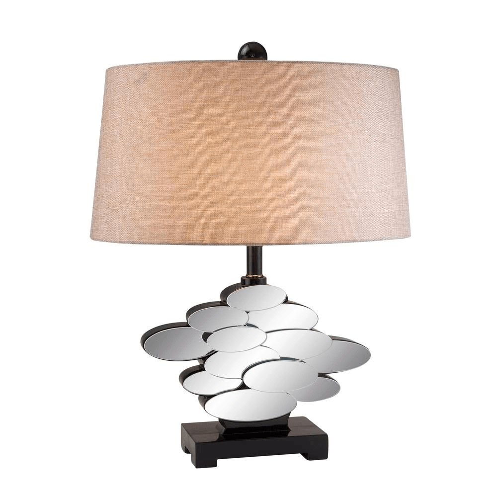 ESTATE | Table Lamp with Mirrored Accents - Beige Oval Shade - Disselt Designs