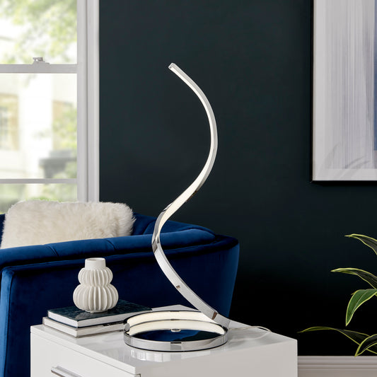 Modern Spiral Integrated LED Table Lamp, Chrome - Disselt Designs
