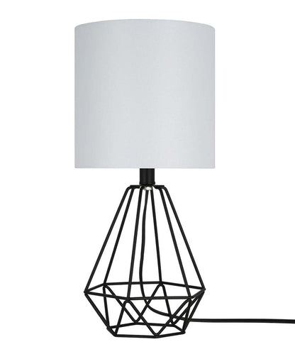 Catalina 18"H Metal Geometric Cage Matte Black Finish Table Lamp with White Linen Drum Shade