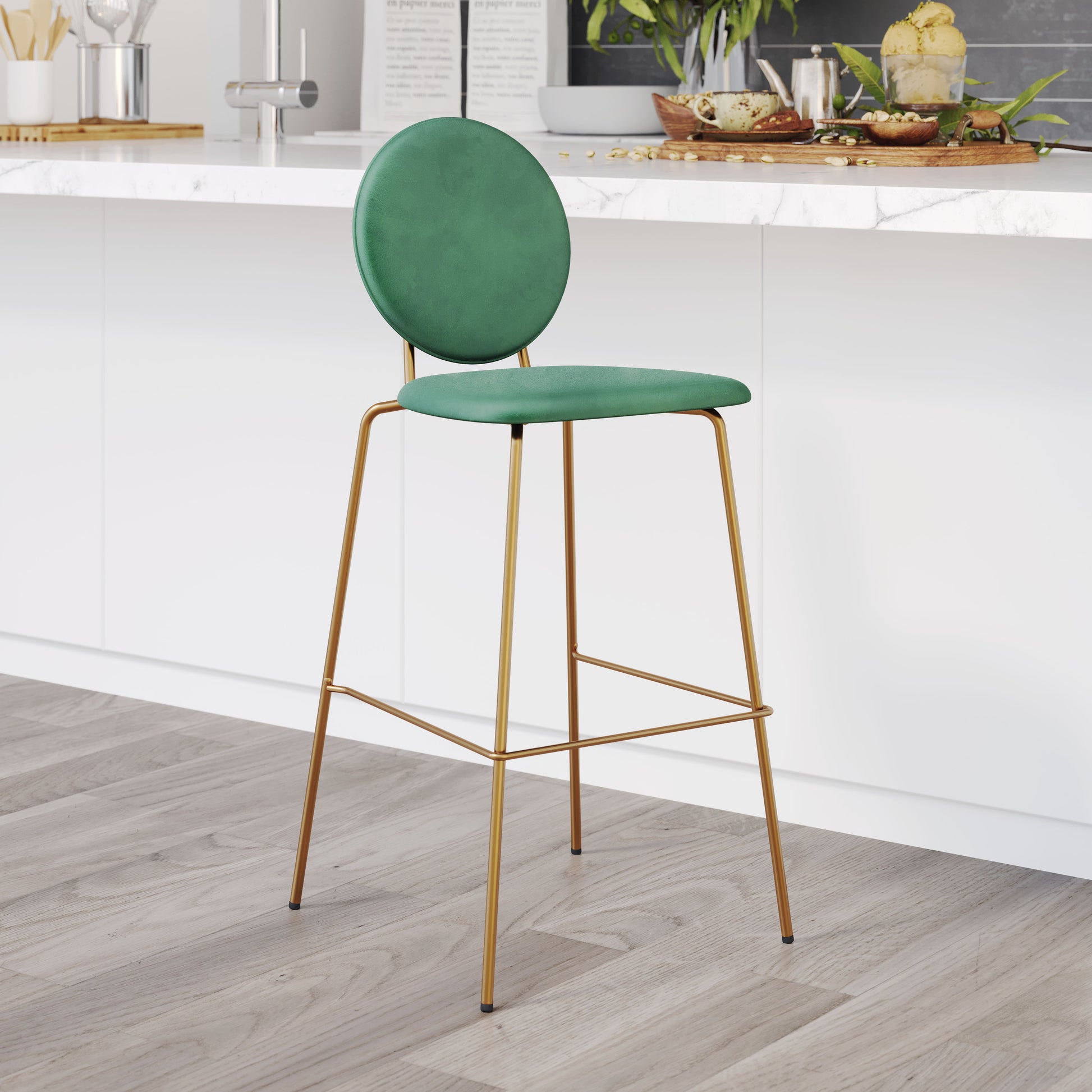 Odessa Barstool (Set of 2) Green & Gold - Disselt Designs