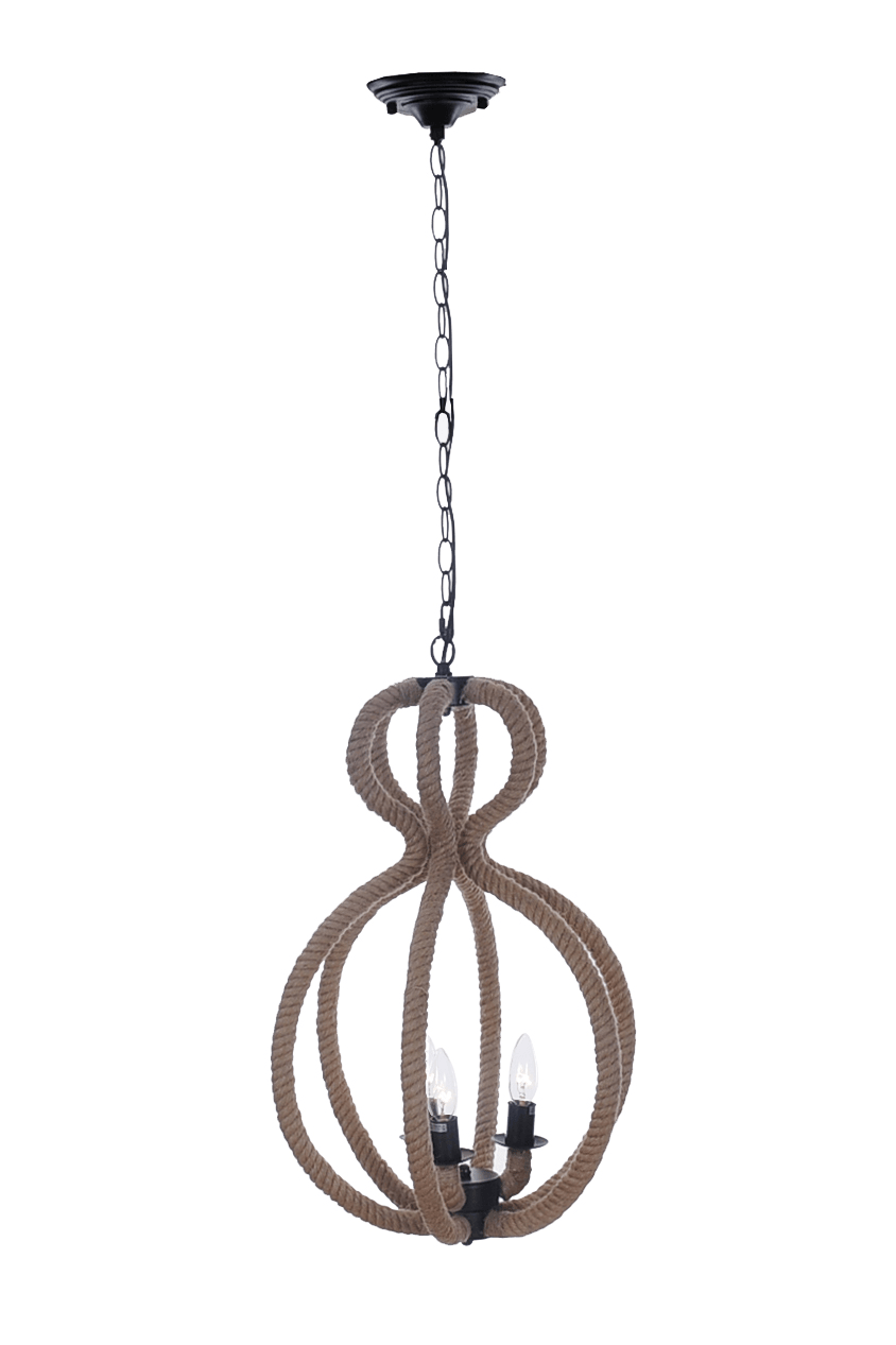 ROPED IN | Natural and Black Iron and Rope Three Light Ceiling Light - Disselt Designs