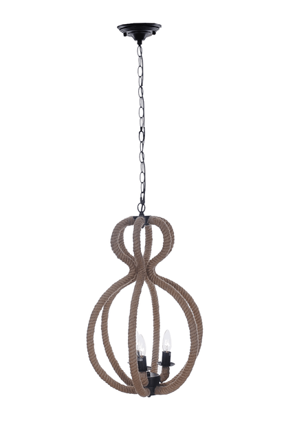 ROPED IN | Natural and Black Iron and Rope Three Light Ceiling Light - Disselt Designs