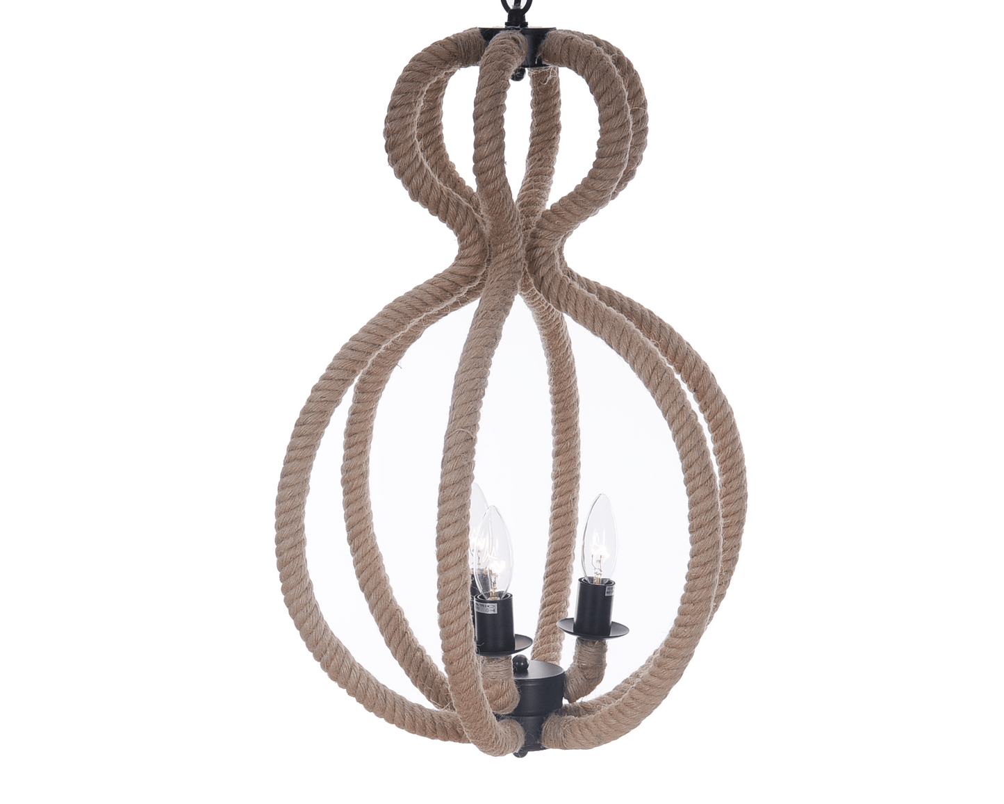 ROPED IN | Natural and Black Iron and Rope Three Light Ceiling Light - Disselt Designs