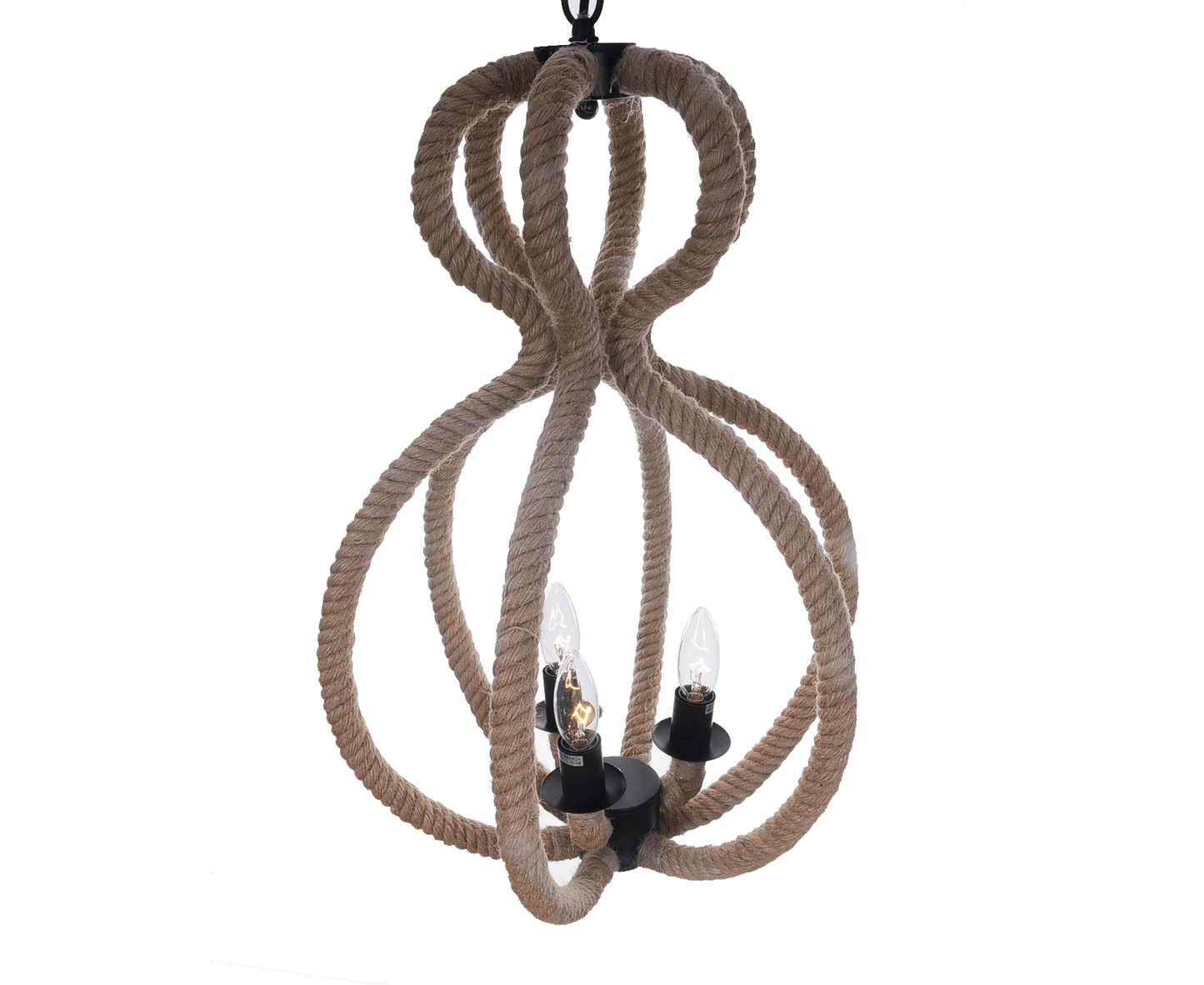 ROPED IN | Natural and Black Iron and Rope Three Light Ceiling Light - Disselt Designs