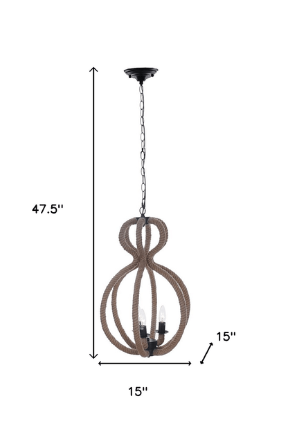 ROPED IN | Natural and Black Iron and Rope Three Light Ceiling Light - Disselt Designs