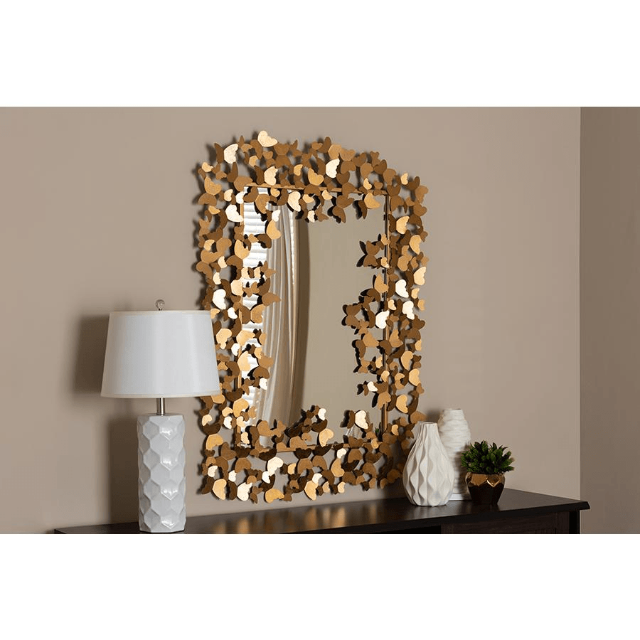 IDALIA | Antique Gold Finished Butterfly Accent Wall Mirror - Disselt Designs