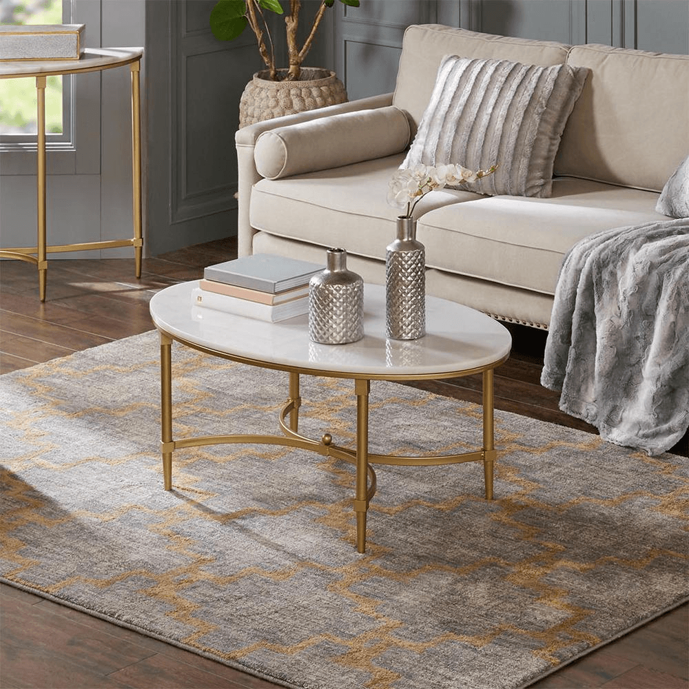 BORDEAUX | White Marble Top and Gold Metal Coffee Table - Disselt Designs