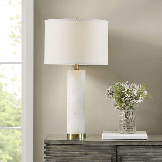 PRAGUE | Alabaster and Gold Metal Base Table Lamp - Disselt Designs