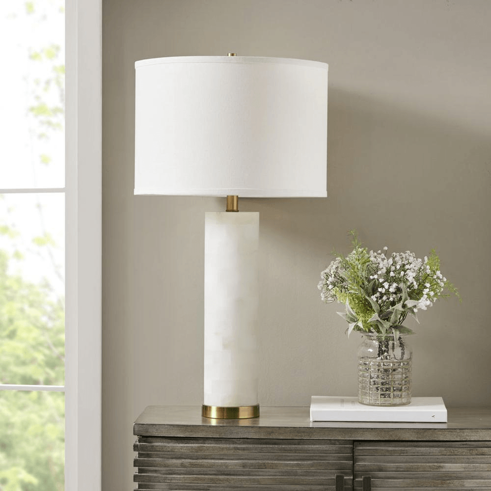 PRAGUE | Alabaster and Gold Metal Base Table Lamp - Disselt Designs