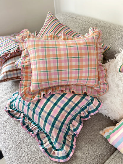 Valentina Ruffle Rainbow Stripe Pillow