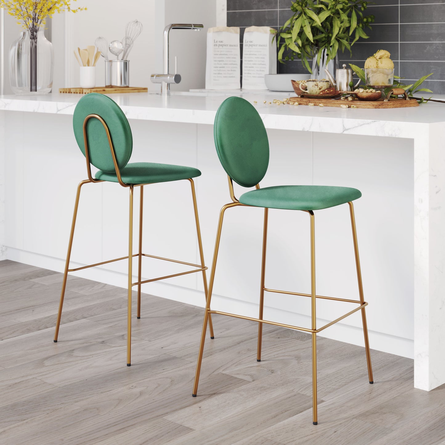 Odessa Barstool (Set of 2) Green & Gold - Disselt Designs