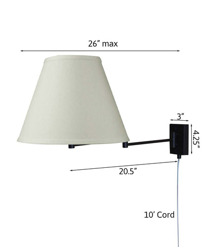 Dimmable Swing Arm Wall Light Bronze Brown Finish with Light Oatmeal Lampshade - For Bedside, Living Room, Reading Chair