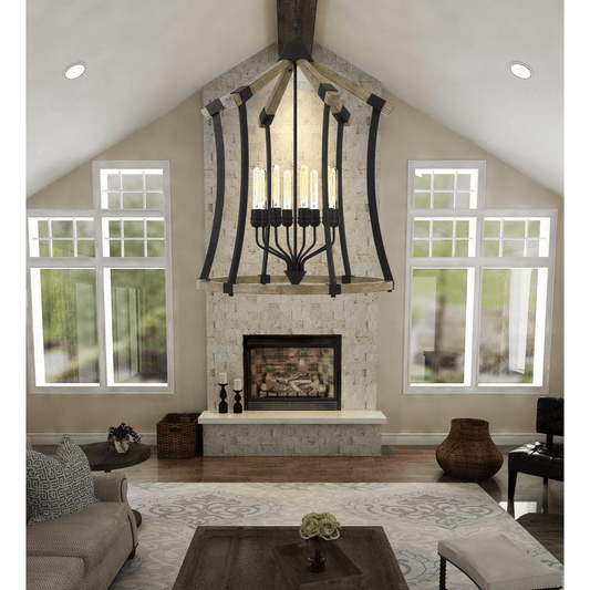 DALI | Finsihed Pine Wood and Iron Rustic Modern Chandelier - Disselt Designs