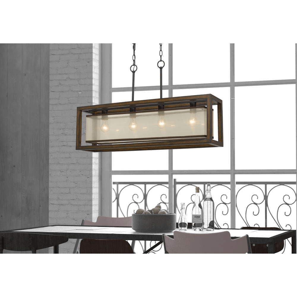 NETTE | Pine Wood Island 4-Light Chandelier With Organza Shade - Disselt Designs